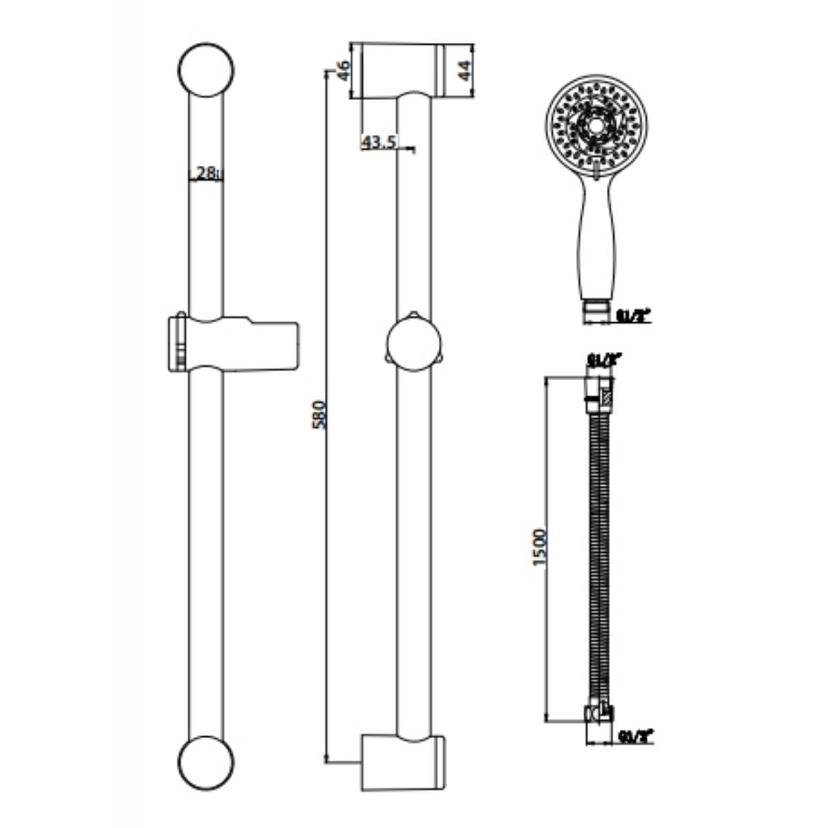 Eliseo Ricci Round Slide Rail Kit With Multi Function Handset 6541