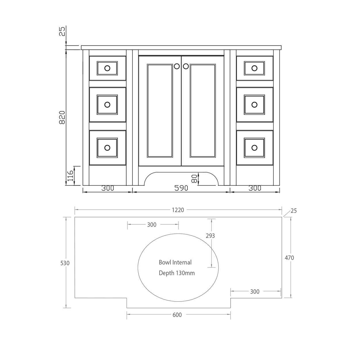 Harrogate Brunswick 1200mm Vanity Unit & White Solid Surface Basin ...