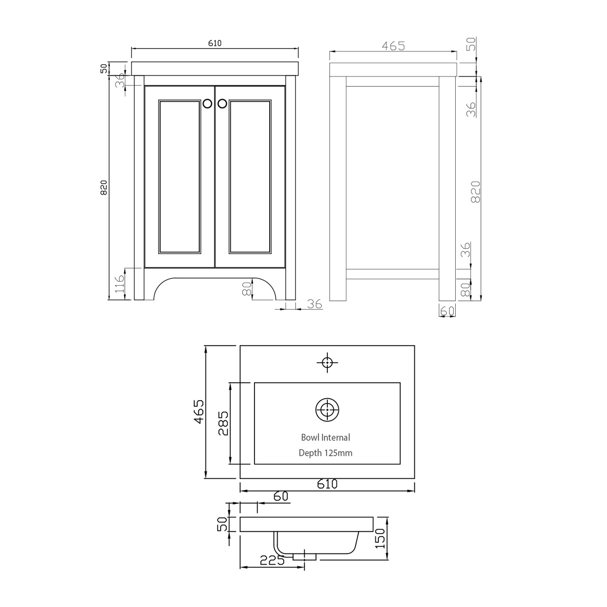 Harrogate Brunswick 600mm Vanity Unit & Ceramic Basin - Dovetail Grey ...