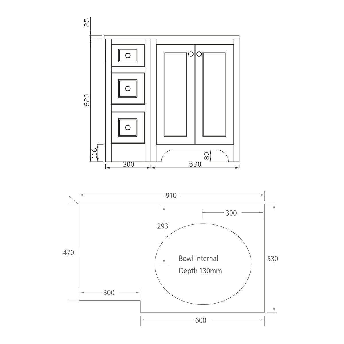 Harrogate Brunswick 900mm Right Hand Return Vanity Unit & Carrara Solid ...