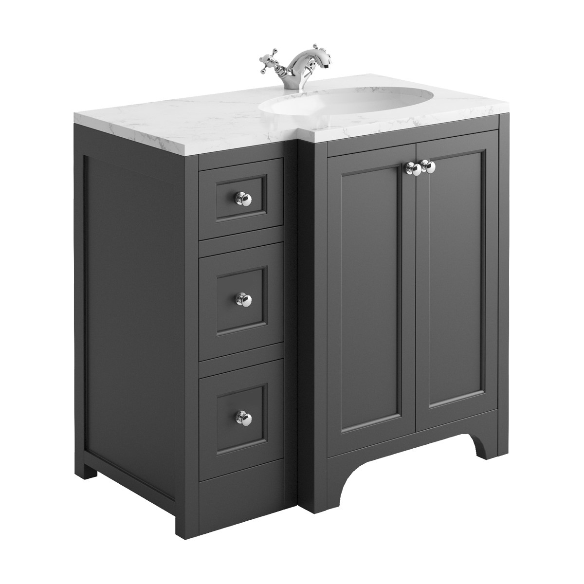 Harrogate Brunswick 900mm Right Hand Return Vanity Unit & Carrara Solid ...