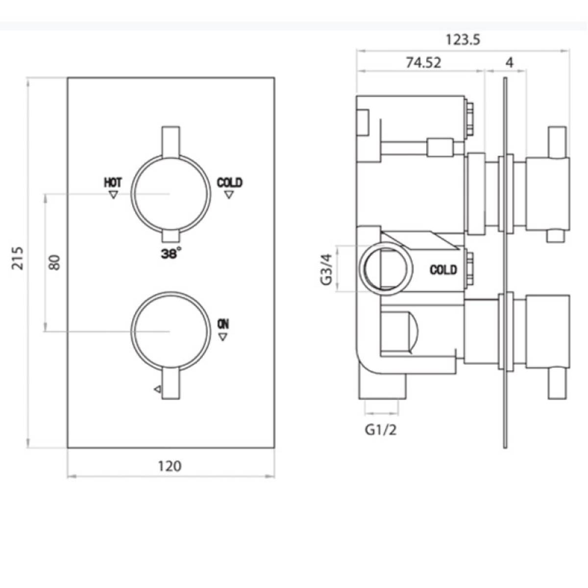 Round Twin Thermostatic Concealed Mixer Shower Kit With Wall Mounted 