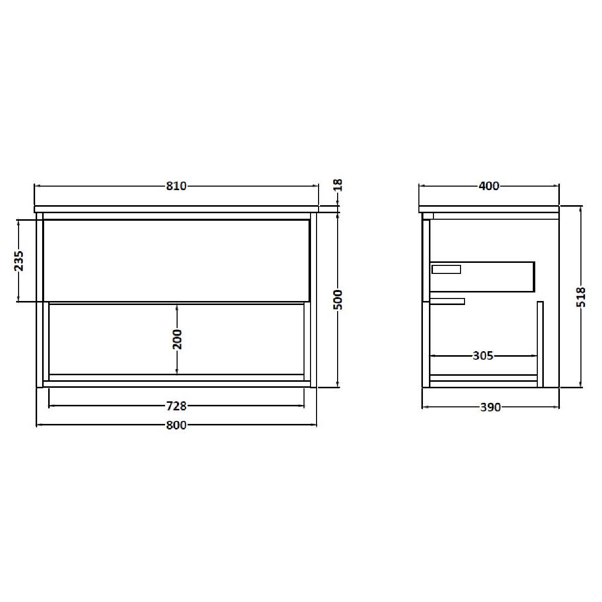 Hudson Reed Coast 800mm Wall Mounted Vanity Unit & Slimline Basin ...