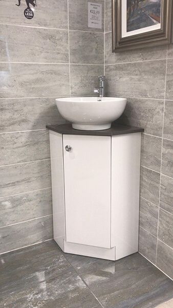 Alpina Floorstanding Corner Vanity Unit Counter Top Bowl White Gloss 18833 White Mfc Bathshack