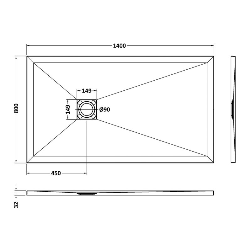 Nuie Pearlstone 1400 X 800mm Slate Rectangular Shower Tray - White ...