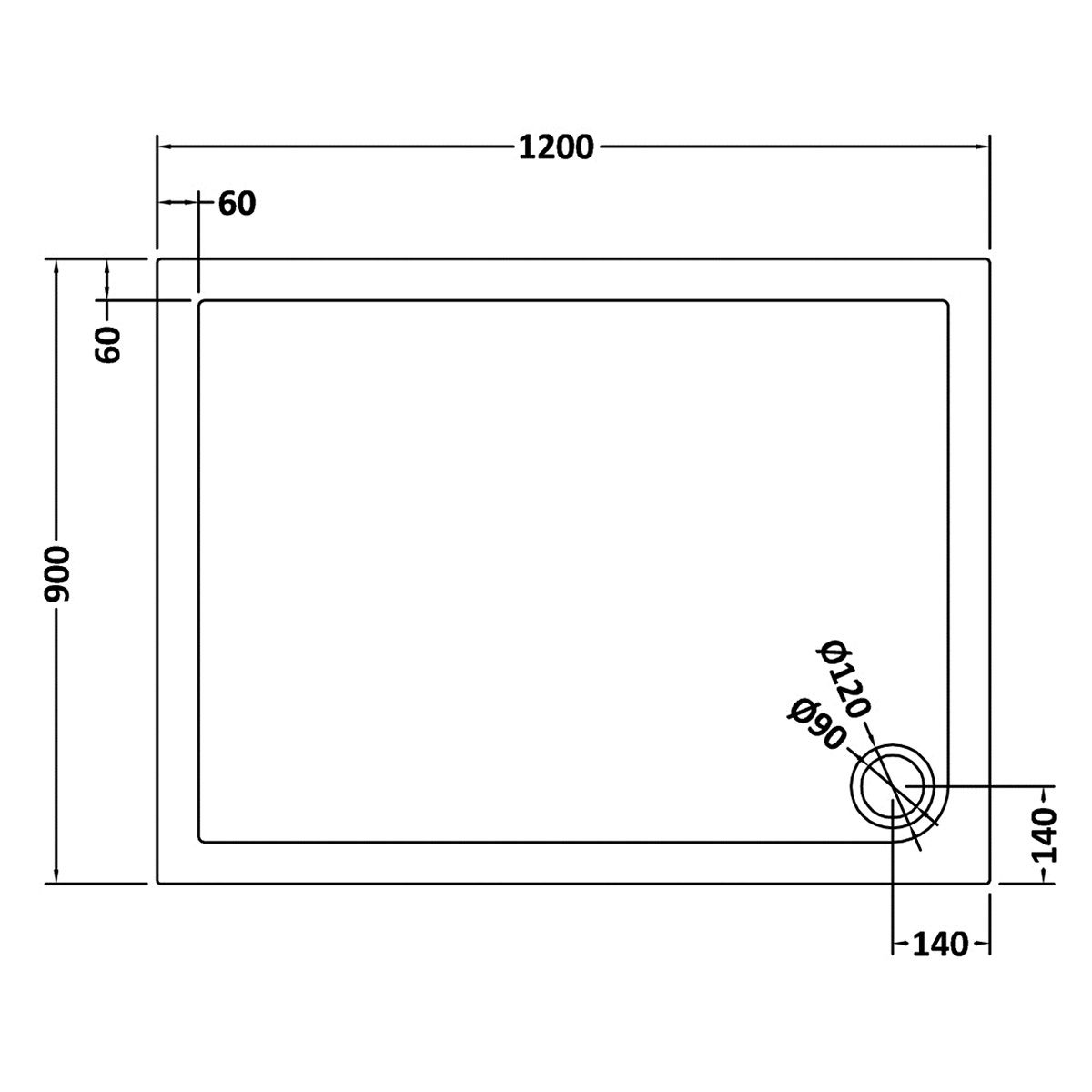 ELEGANT Rectangular 1200 x 700 x 40 mm Stone Shower + Waste Trap Tray for  Bathroom Shower Enclosure Wetroom Rectangle Slimline Shower Cubicle Base