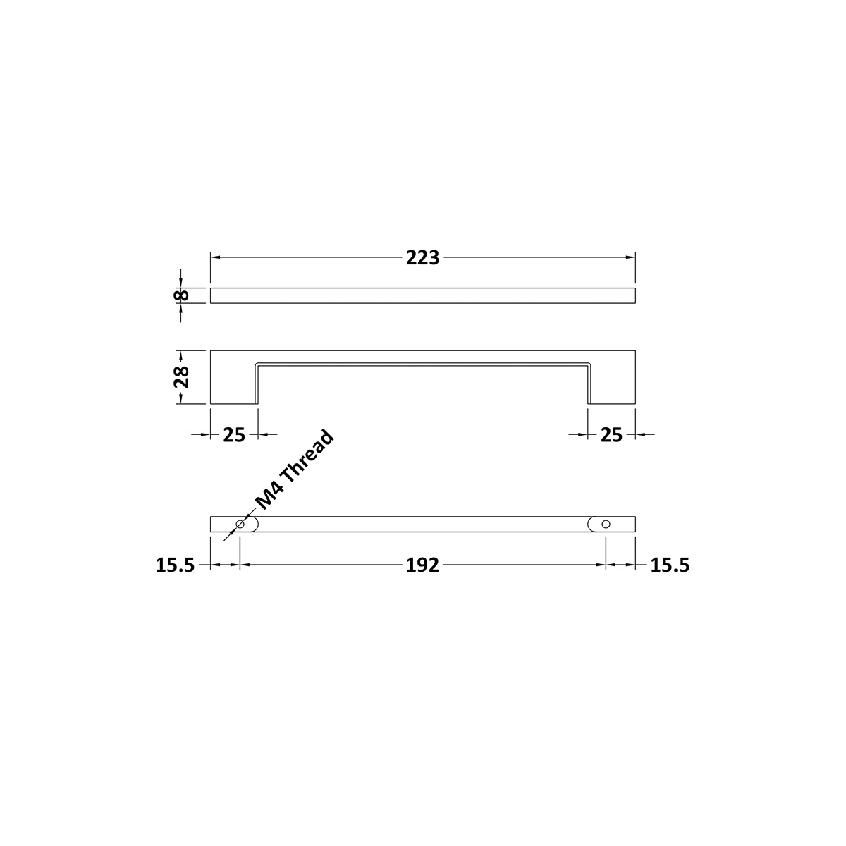 Chrome 223mm D Handle