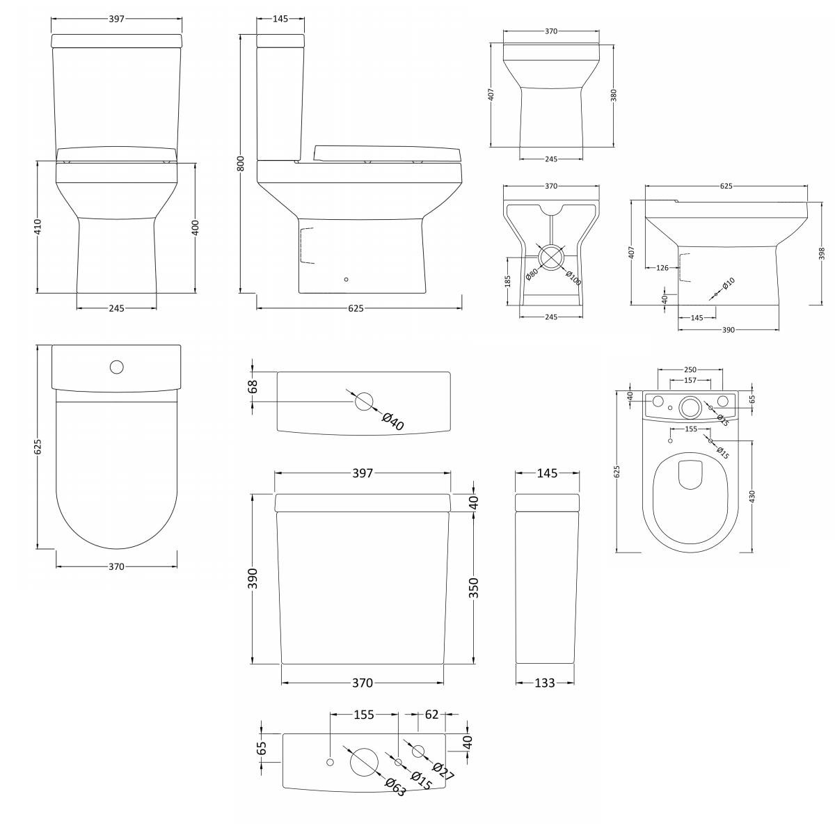 Modern Round Basin, Toilet & Tap Pack