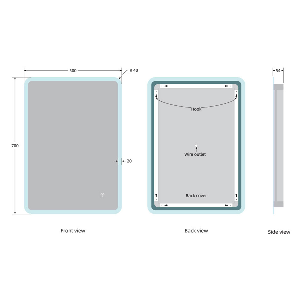 Ariel LED Bathroom Mirror Range Modern Touch Sensor IP44 Rating 4 sizes avail