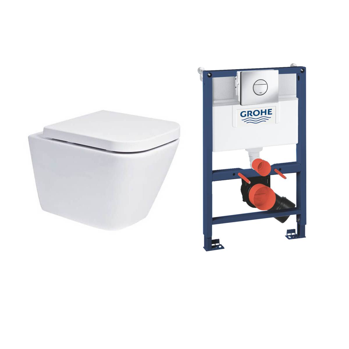 Wall Toilet & Grohe 3 in 0.82m Frame Deal (19940) White Ceramic - Bathshack